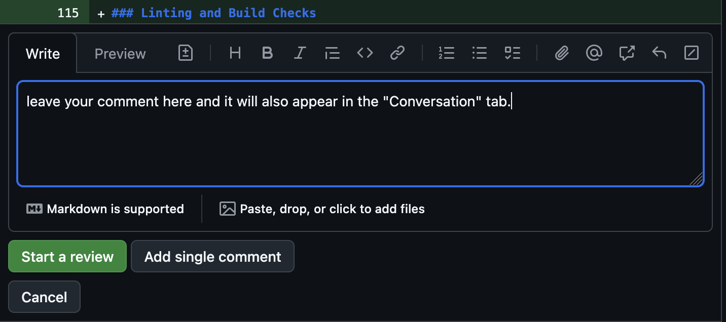 Inline PR Review Comment Text Box